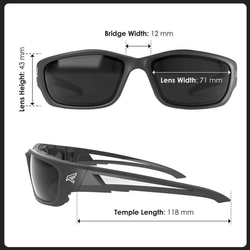 Edge SK-XL116 Kazbek XL Wrap-Around Safety Glasses, Anti-Scratch, Non-Slip, UV 400, Military Grade, ANSI/ISEA & MCEPS Compliant, XL Wide Fit, Black Frame/Smoke Lens - Image 3